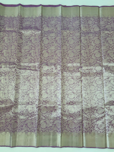ShopNaya Exclusive | Metallic Kanchipuram Pure Silk Saree | Lilac | Pure Silver Zari | Handwoven | Ships from California